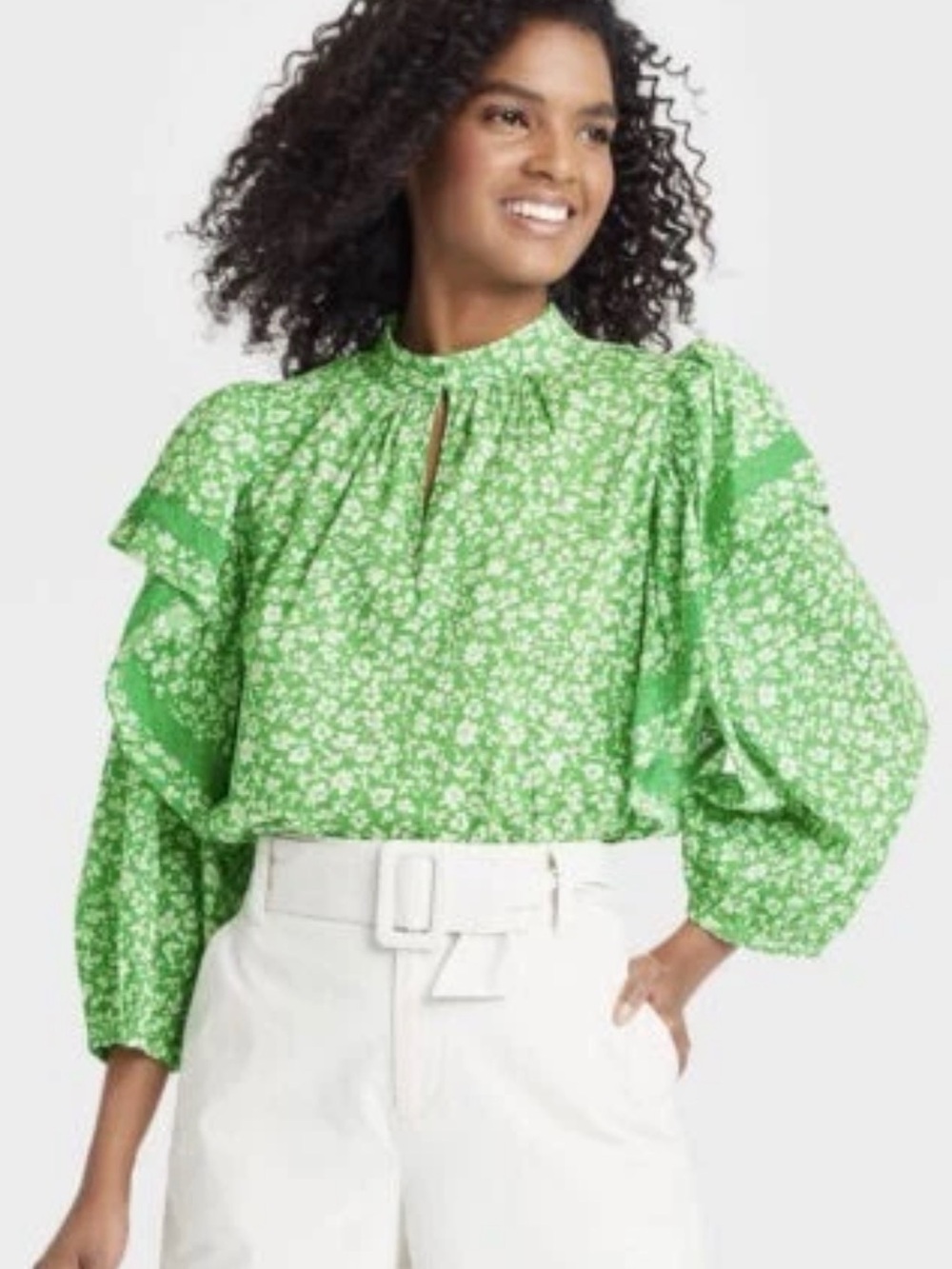 Who What Wear Women's Ruffle 3/4 Sleeve Lace Trim Blouse Size Medium M NWT